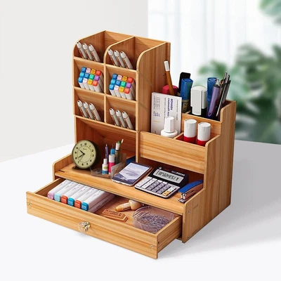 $18.99 • Buy Office Desk Wooden Pen Organizer Brush Storage Pencil Holder Container GIFT DIY 