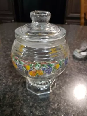 Vintage Small Glass Canister Fruit Design W/Lid  • $10.80