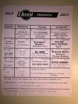 OMNI JULY 1987 Flyer 8.5x11 Metal Punk ANTHRAX METAL CHURCH MORDRED RHCP PRIMUS • $35