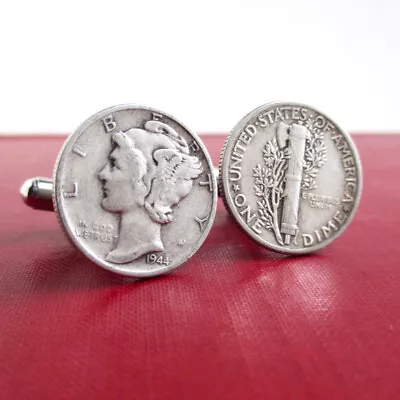 $22.50 • Buy Mercury Dime Coin Cuff Links Repurposed Vintage USA Detailed Coins Front & Back