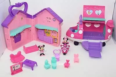 Lot 13 Minnie Mouse Playset Toys Bowtique Polka Dot Jet Salon Doll House Moped • $39.70