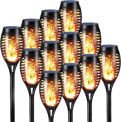 Flame Effect Solar Outdoor Lights Stake Garden Path Flickering 12LED Torch Lamp • £35.99