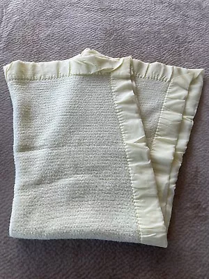 Vintage White Thermal Waffle Weave Satin Nylon Trim Baby Blanket  33x47 Atkins • $29.99