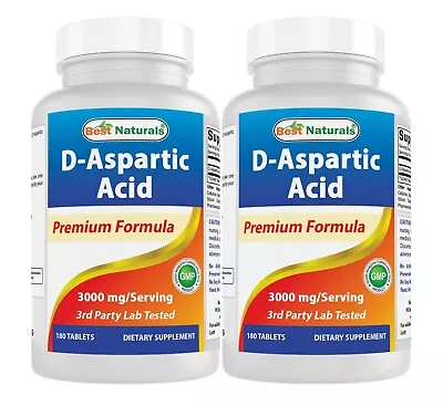 2 Pack Best Naturals D Aspartic Acid (DAA) 3000mg Per Serving 180 Tablets • $29.88