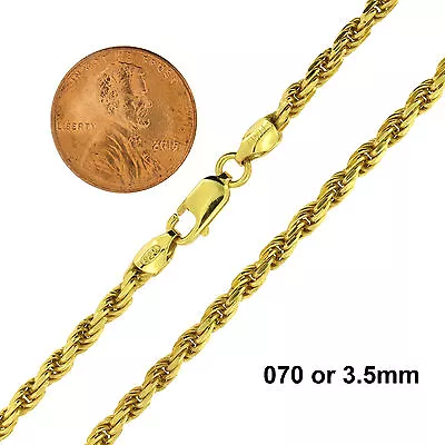 925 Sterling Silver Gold-Plated Diamond Cut Rope Chain Necklace All Sizes • $51.49