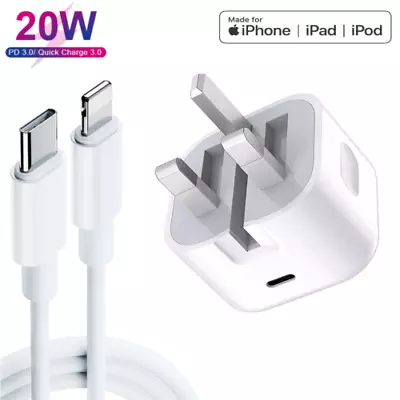 100% Genuine USB-C 20W Fast PD Plug Charger/Cable Lead For IPhones & IPad • £10.89