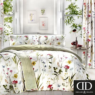 £32.95 • Buy Dreams & Drapes SPRING GLADE Floral Bedding & Pencil Pleat Curtains White Green