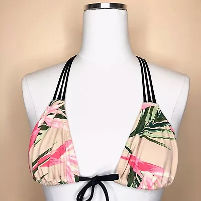 Victoria's Secret Pink Bikini Top Size XS Multicolor T Back Palm Leaves Black  • $16