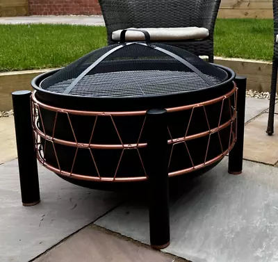 Large Garden Fire Pit Outdoor BBQ Grill Patio Solid Steel Bowl Log Burner Heater • £99.96