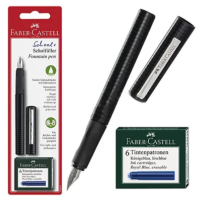Faber Castell Carbon Black School Fountain Pen + Ink Cartridges - Uk Seller • £7.94