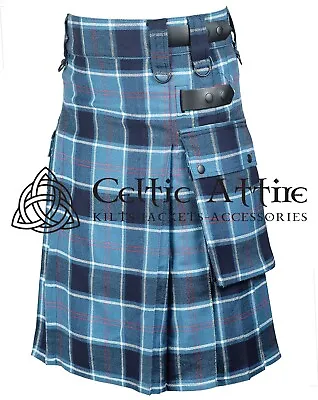 Scottish US Navy Tartan Kilt - Men's Tartan Cargo Pockets Utility Kilt Skirt • $43