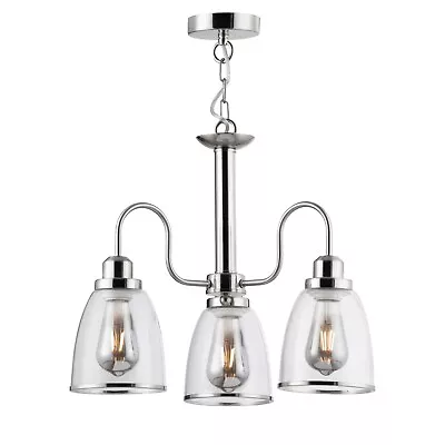 Rossi Satin Silver 3 Light Ceiling Pendant Light With Clear Glass Shades • £129.99