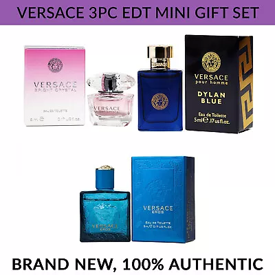 3pc Mini Gift Set Versace Bright Crystal Dylan Blue Eros Men 5ml/0.17oz NEW! • $22.89