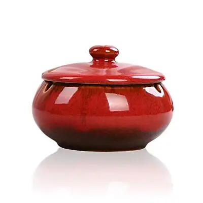 £12.99 • Buy Lependor Ceramic Ashtray With Lid - Windproof Cigarette Ashtray In Red