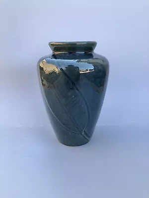 Zanesville Tobacco Leaf Glossy Blue Green Pottery Vase No 102 • $69.99