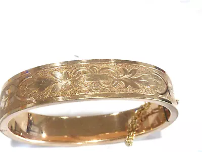 Victorian Yellow Gold Filled 1/2  Wide Etched Design Bangle Bracelet No Monogram • $95