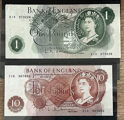 Old £1 One Pound Note & 10 Ten Shillings Note Bank Of England Uncirculated • £7.50