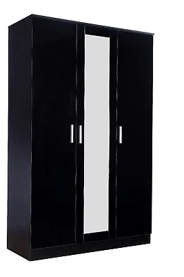 £242.49 • Buy New REFLECT High Gloss 3 Door Mirrored Wardrobe Bedroom Black Gloss / Black