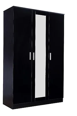 New REFLECT High Gloss 3 Door Mirrored Wardrobe Bedroom Black Gloss / Black • £234.99