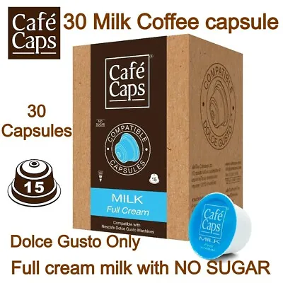30 Milk Coffee Capsule Nescafe Dolce Gusto Full Cream No Sugar - Cafe Caps • $29