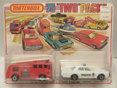 Matchbox Two Packs 1976 Police Car Mercury Fire Engine TP-2 Die-Cast Metal • $64.13