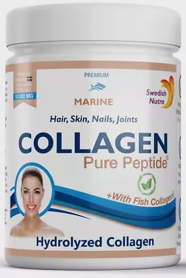 Collagen Powder STRONG 10000mg Marine Pure Peptide  For Skin Hair Joints 30 Days • £20.85