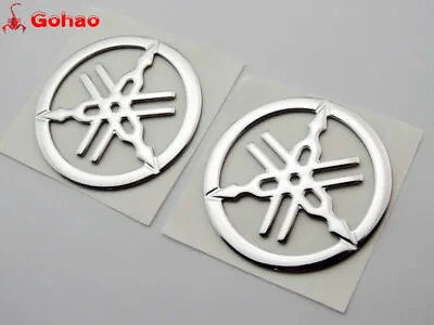 Pair 2  Tuning Fork Tank Fairing Emblem Decal 3D Silver For Bike Racing R1 R3 R6 • $9.59