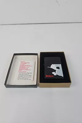 1992 New Zippo Lighter In Box - Marlboro Man Silhouette Black Matte Vtg Cowboy • $47.49