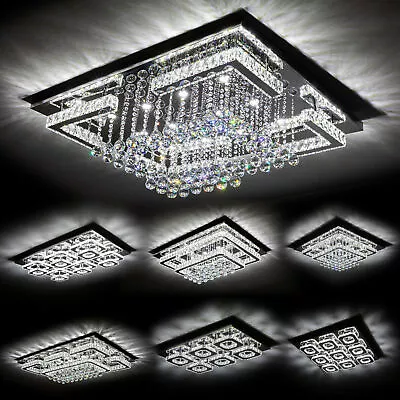 Modern LED Chandelier Lights Flush Mount Crystal Ceiling Light Living Room Lamp • £85.95