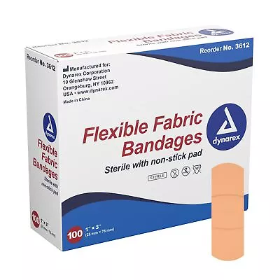 Dynarex Tan Fabric Adhesive Bandages Strips Band Aids Sterile 1 X 3  100 Per Box • $8.24