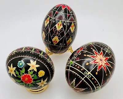 Pysanky Handpainted Polish Ukrainian Set Of 3 Vintage Easter Real Chicken Eggs • $29.99