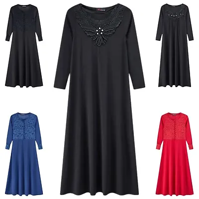Girls Black Abaya Maxi School Dress Kids Long Sleeve Holiday Top Islamic Jilbab • £14.99
