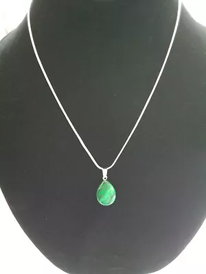 Synthetic Malachite Stone Flat Water Drop Pendant With 18  Snake Chain Necklace • $4.99