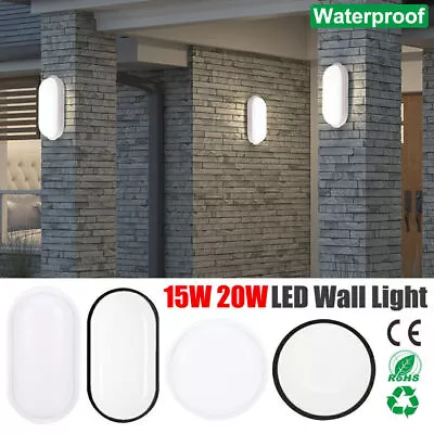 15/20W LED Oval Round Bulkhead Wall Sconce Lamp Ceiling Light Indoor Outdoor • £10.39