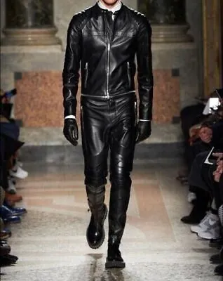 Men's Black Fall/Winter Pure Leather Jumpsuit Soft Real Sheepskin Leather Suit • $336.80