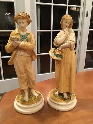 Pair Of Vintage Borghese Chalkware Figurines 10.5  Boy & Girl In Excellent Cond. • $24.95