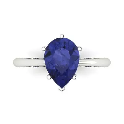 2.50 Pear Designer Statement Bridal Simulated Tanzanite Ring Real 14k White Gold • £252.13