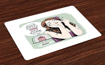 Keep Calm Place Mats Set Of 4 Eat Cake Text And Woman • £16.99