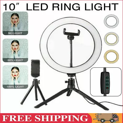 10” Selfie Ring Light LED Light With Tripod Stand Phone Holder For Live Video • $11.99