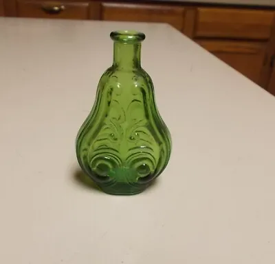 $9.99 • Buy Vintage Wheaton Green Glass Scroll Whiskey Flask Bottle