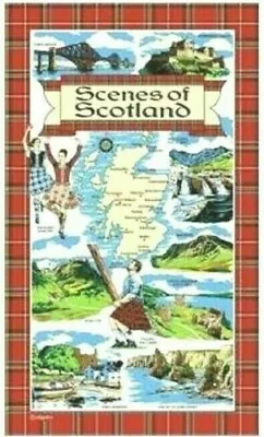 £5.49 • Buy Scotland Tea Towel Scottish Map Scenes Souvenir Landmarks Tartan Highland Piper