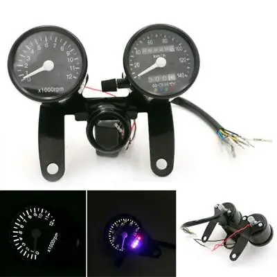 12V Black Motorcycle Speedometer Tacho Odometer LED Analogue Gauges Universal • $56.20