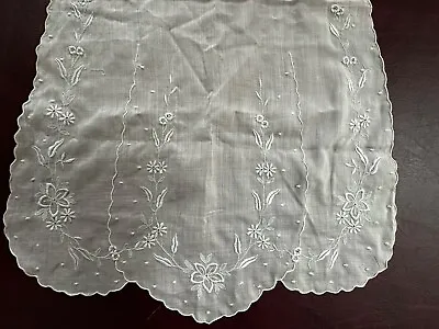 Vintage Skirt Panel White Embroidery On Translucent Muslin Sew Craft COSTUME • $19