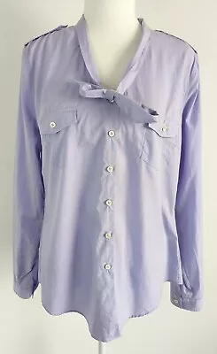 Rhodes & Beckett Size 14 Womens Shirt Top Blouse Purple Bow Collar Button Up  • $19.99