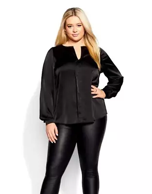 NEW City Chic Ladies Black Satin Long Sleeve Natalie Top Plus Size XXL 24 #L93 • $36.95