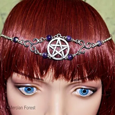 Pentacle Triskele Amethyst Headdress - Pagan Jewellery Wicca Gemstone Circlet • £12.50
