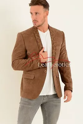 Deluxe Tan Brown Men's Blazer Vintage Style Smokers Jacket Victorian  • $86