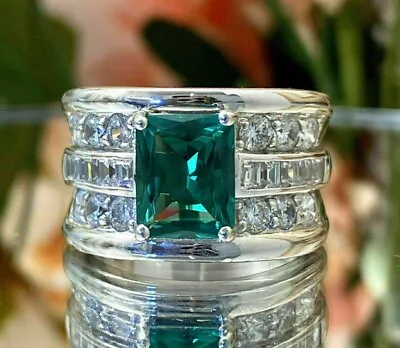 3 Ct Emerald Cut Simulated Emerald Men Spectacular Ring 925 Silver Gold Finish • $112.64