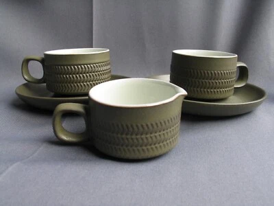 Denby Chevron 2 Demi Tasse Coffee Cups & Saucers Milk Jug C1960s Jill Pemberton • £9.99