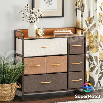 $99.59 • Buy Storage Cabinet Tower Chest Of Drawers Dresser Tallboy 7 Drawer Fabric